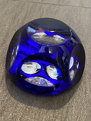 Buy Vintage Webb Corbett Multi Faceted Art Glass Paperweight Cobalt Blue Overlay • 20£