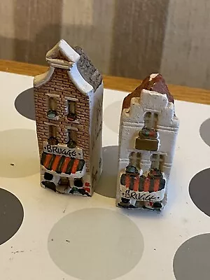 Buy 2x Vintage Handmade Brugge Bergen Norway Pottery Art Model Buildings • 14.50£