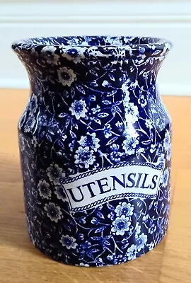 Buy Staffordshire Burleigh Ware Calico Blue And White Utensil Pottery Jar • 24.99£