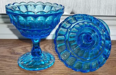 Buy 2 Kanawha Hand Crafted Glassware Blue Thumbprint Candle Holders EX! • 12.14£