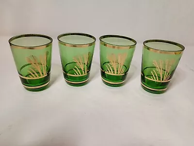 Buy Vintage Bohemian Green Glasses Gold Trim  Set Of 4, Liquor, Shot Glasses  • 13.93£