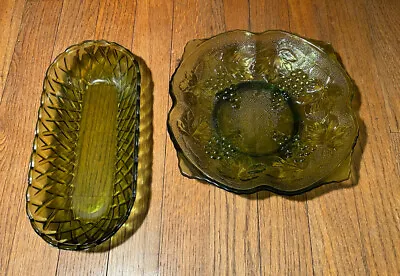 Buy Set Of 2 Vintage Green Dishes Grapevines Leaf Bowls Antique Candy Fruit • 11.74£