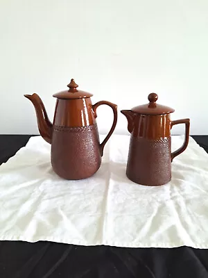 Buy Vintage Lovatt Langley Mill Ware Leadless Glaze Pair Of Brown Jugs With Lid • 18.25£