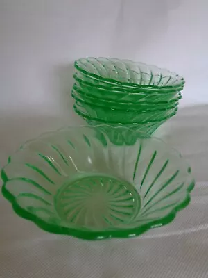 Buy Six Vintage Green Crystal Cut Glass Dessert Bowls • 30£