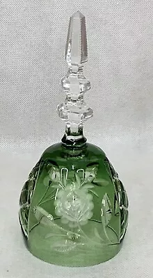 Buy Vintage Czechoslovakia Bohemia Cut Glass Lime Green Glass Bell • 12.20£