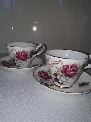 Buy Vintage Argyle Ruby Wedding 2 Porcelain Cups With 2 Saucers  • 6£