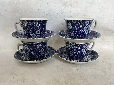 Buy 4x Burleigh Blue And White Calico Tea Cups And Saucers • 25£