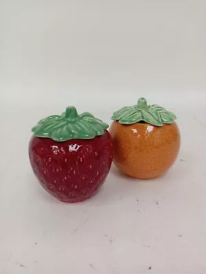 Buy  Sylvac Jam Pot Duo Ceramic Strawberry & Orange/Marmalade Style Preowned • 9.99£