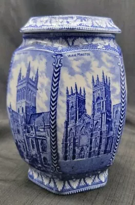 Buy Blue & White Rington Tea Jar Maling Ware England Tall Cathedral Design 1920s • 84.01£
