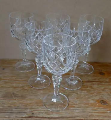 Buy Set Of 6 Cut Glass Wine Glasses- 17.5cm Tall- Excellent Condition • 6.95£
