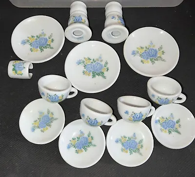 Buy Vintage Children's China Tea Set White W/ Blue Roses Buds 14 Pcs Candlesticks • 11.19£