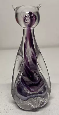 Buy Vintage Alum Bay Isle Of Wight Glass Cat Paperweight Purple Swirl • 6.99£