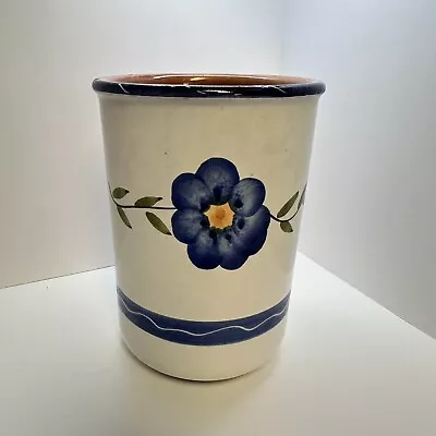 Buy Furio Utensil Holder Handmade In Italy Pottery With Blue & Yellow Flowers 6.5 In • 13.97£