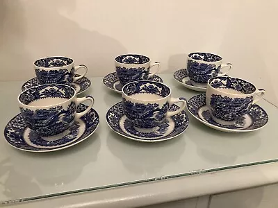 Buy 6 X Antique Swinnertons Olde Alton Ware Cups And Saucers - Willow Pattern • 60£
