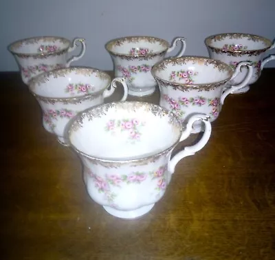 Buy Lovely Rare Full Set Of 6 Royal Albert  DIMITY ROSE  English Bone China Tea Cups • 22£