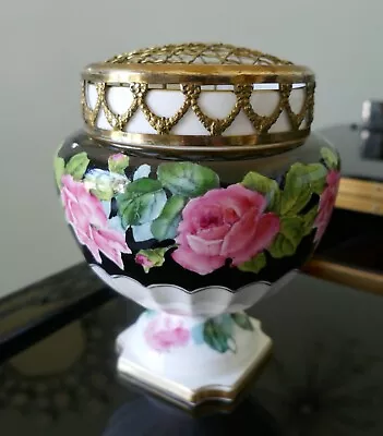 Buy Antique George Jones Crescent & Sons Vase Urn Potpourri Flower Frog Black Roses • 121.14£