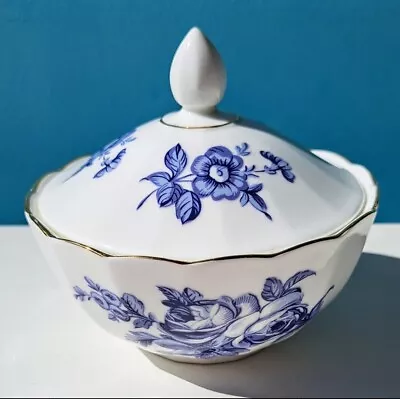 Buy Royal Vale Blue And White Bone China Blue Rose Sugar Bowl Trinket Dish Vintage  • 5£