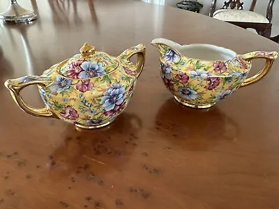 Buy JAMES SADLER Fine Bone China Yellow SOPHIE CHINTZ FLORAL CREAMER & SUGAR BOWL • 53.59£