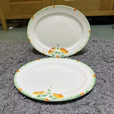 Buy 2 Vintage Hand Decorated Plates Swinnertons? Ivory England Orange Poppies 29cm • 9£
