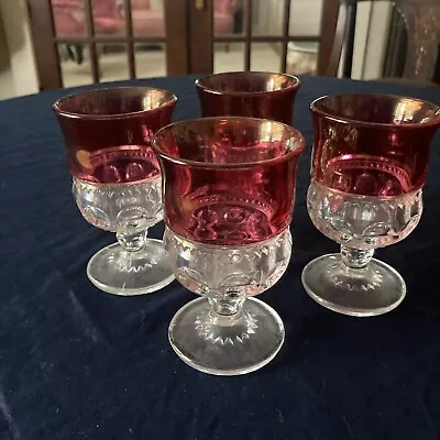 Buy 4 Tiffin Kings Crown Thumbprint Stemmed Ruby Red Cordial Goblets 4” Vintage • 13.98£