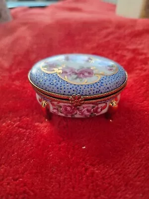 Buy Vintage French Limoges Porcelain Footed Trinket / Pill Box 7.5cm Wide 4cm High • 14.99£