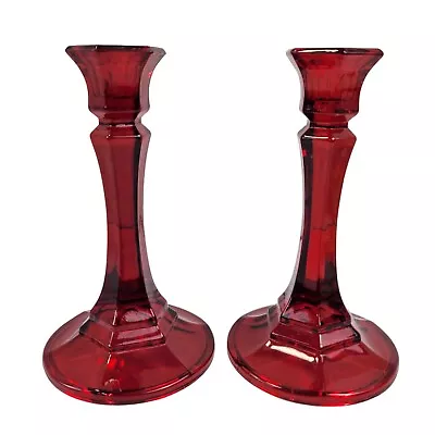Buy Vintage Glass Ruby Red Flash Painted Glass Taper 6” Candlestick Holders • 11.18£