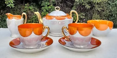 Buy Art Deco Era Czech Phoenix Mother Of Pearl Effect & Orange Porcelain Tea For Two • 19£