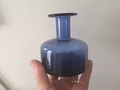 Buy A Small Vintage Scandinavian? Blue Glass Vase • 24.99£