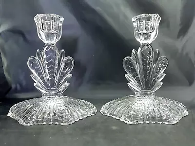 Buy Fabulous Pair Vintage Art Deco Clear Glass Candlesticks Candle Holders • 19.99£