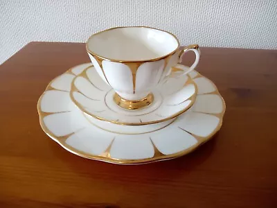 Buy Vintage Royal Vale Cream & Gold Bone China Trio Cup, Saucer & Plate Charity Sale • 3.50£