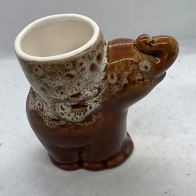 Buy Vintage Art Pottery Brown Drip Glaze Small Elephant Planter • 15£