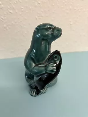 Buy Vintage Poole Pottery Otter With Fish In Teal Blue Glaze. • 10£