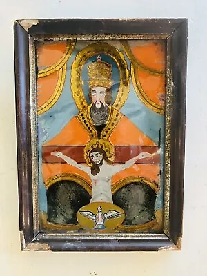 Buy Antique Framed Christian Eglomise Reverse Painting Glass Portrait Christ Jesus • 274.92£