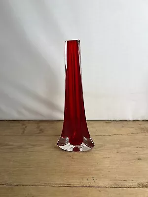 Buy Vintage Whitefriars Red Tricorn Art Glass Bud Vase #9570 Geoffrey Baxter • 20£
