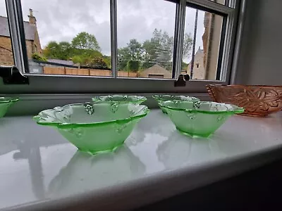 Buy Art Deco Green Glass Dessert Bowls Frosted  • 13£