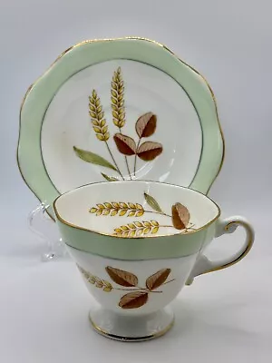 Buy Vintage EB Foley Wheat Brown & Pale Green Bone China Footed Teacup & Saucer • 13.97£