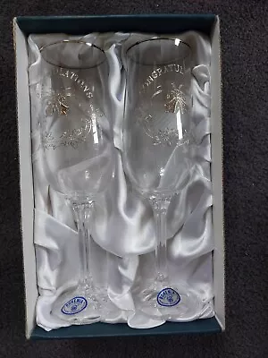 Buy RARE Vintage Crystal & Silver Etched Champagne Flutes Glasses Bohemia X 2... • 20£
