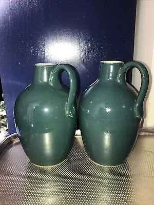 Buy Pair Royal Doulton Pottery Stoneware Jugs Pitchers Dark Green 1922-27 • 20£