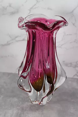 Buy Czech Glass Sculptural Vase By Chřibská Glassworks - Pink / Orange 24cm • 22.99£