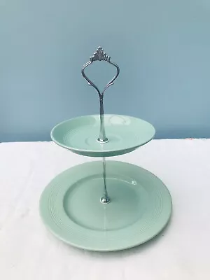 Buy Pretty 2 Tier Wood’s Ware “Beryl” Green Vintage Cake Stand ☘️ • 8.85£