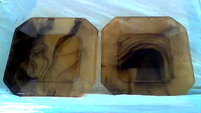 Buy Art Deco Davison Amber Cloud Glass Plates • 28£