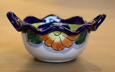 Buy MEXICAN TALAVERA POTTERY HAND PAINTED RUFFLED EDGE BOWL FLORAL LEAD FREE 6 X 3  • 18.59£