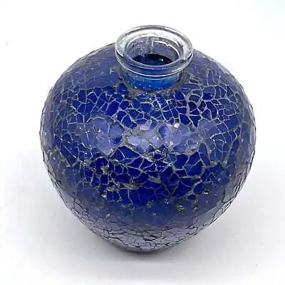Buy Cobalt Blue Glass Mosaic Clay Decorative Diffuser Bud Vase Home Decor Gold Leaf • 14£