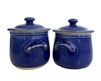 Buy 2 X SMALL BLUE 1/4 PINT LIDDED POTS LANGLEY HOT SPOT BRITISH OVEN WARE STONEWARE • 4.99£