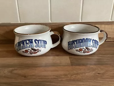 Buy 2 X Vintage Retro Pottery Soup Bowls Mugs Handled Chicken Mushroom 1970’s • 5.99£