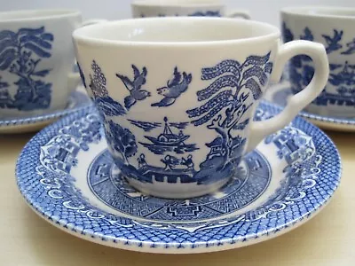 Buy 4 X Vintage English Ironstone Tableware (E.I.T. Ltd) Blue Willow Cups & Saucers • 20£