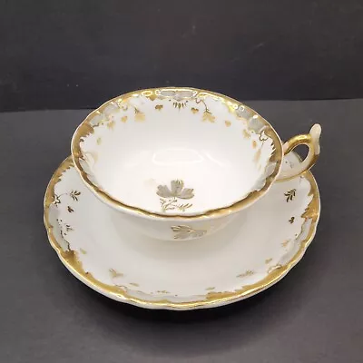 Buy Rockingham Brameld Tea Cup And Saucer 1450 Pattern Grey Gold C1830 • 24£