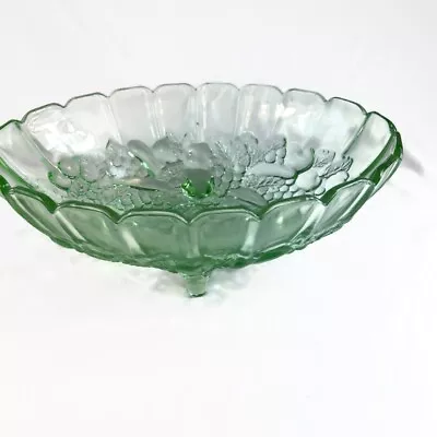 Buy Vintage Indiana  Green Glass Footed Fruit Bowl Scallop Edge Grape Oval 12  • 37.27£
