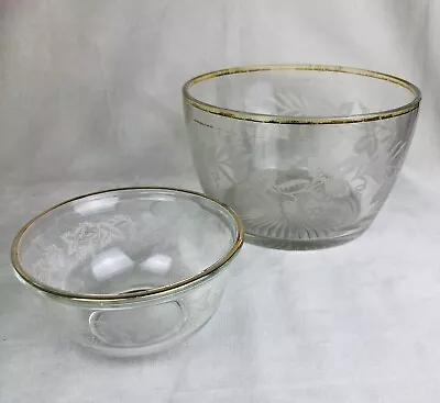 Buy Vintage Gold Rim Frosted Clear Glass Bowls (2) Etched Grape/Leaves Pattern • 18.59£