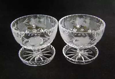 Buy Fine Pair Engraved & Cut Lead Crystal Dessert Glasses  C.19th/20th • 20£